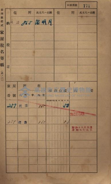 高雄州鳳山郡大寮庄拷潭家屋稅名寄帳
（二冊之內第一號）藏品圖，第182張