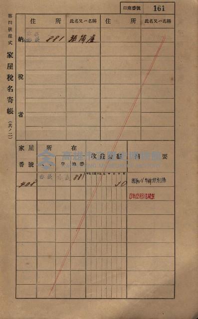 高雄州鳳山郡大寮庄赤崁家屋稅名寄帳
（三冊之內第一號）藏品圖，第182張