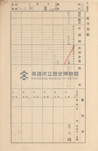 鳳山郡大寮庄拷潭家屋臺帳（一冊之內第一號）藏品圖，第132張