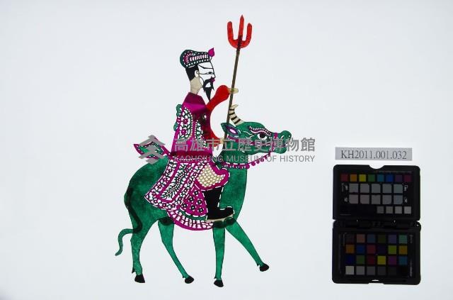 皮影戲偶全身男騎-道長騎獨角青牛藏品圖，第1張