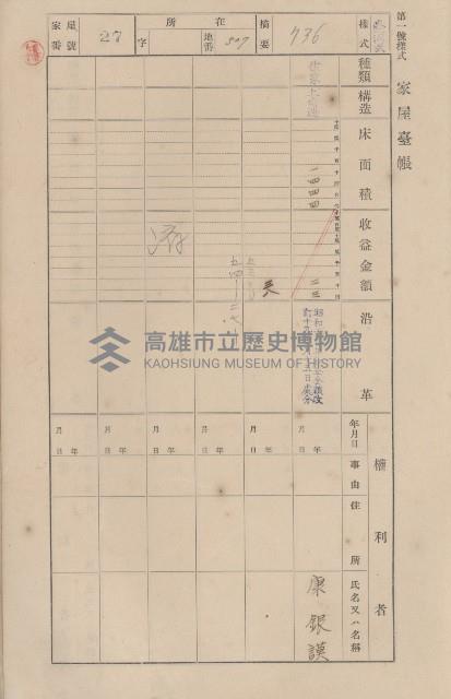 鳳山郡仁武庄三奶壇家屋臺帳
（四冊之內第三號）藏品圖，第32張
