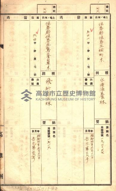 官有特種林野臺帳（高雄州）藏品圖，第32張