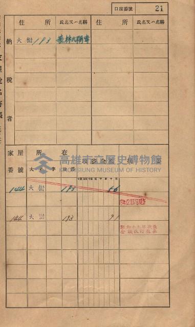 高雄州鳳山郡大樹庄大樹家屋稅名寄帳
（一冊之內第一號）藏品圖，第32張