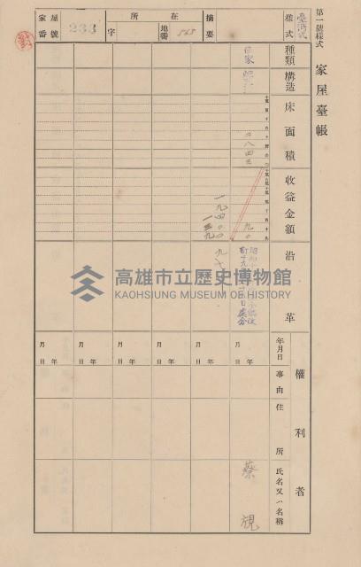 鳳山郡大寮庄翁公園家屋臺帳（三冊之內第二號）藏品圖，第32張