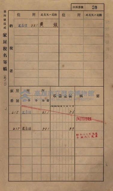 高雄州鳳山郡小港庄鳳鼻頭家屋稅名寄帳
（一冊之內第一號）藏品圖，第32張