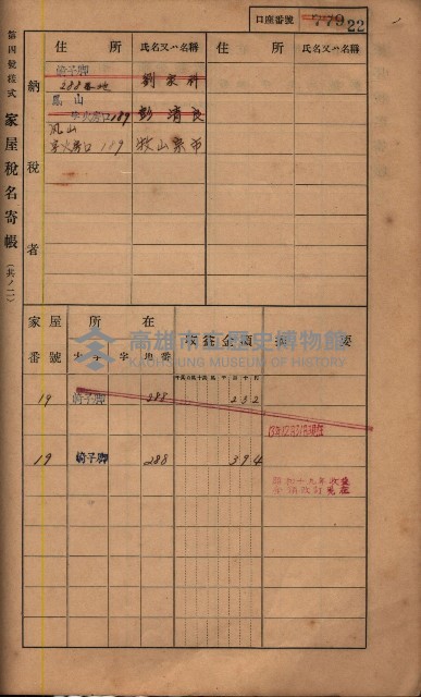 高雄州鳳山郡鳥松庄夢裡、崎子脚、十九灣家屋稅名寄帳
（一冊之內第一號）藏品圖，第172張