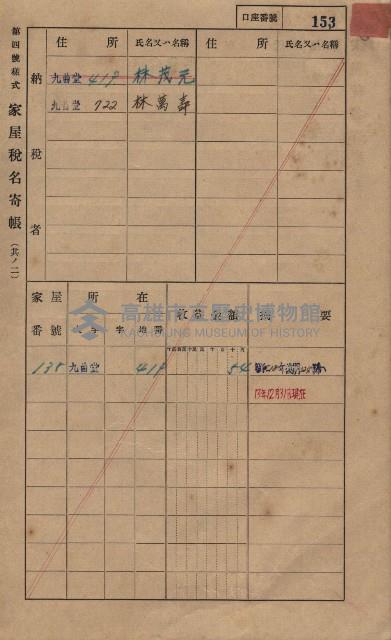 高雄州鳳山郡大樹庄九曲堂家屋稅名寄帳
（二冊之內第一號）藏品圖，第172張