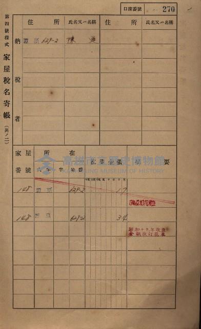 高雄州鳳山郡林園庄潭頭家屋稅名寄帳
（二冊之內第二號）藏品圖，第72張