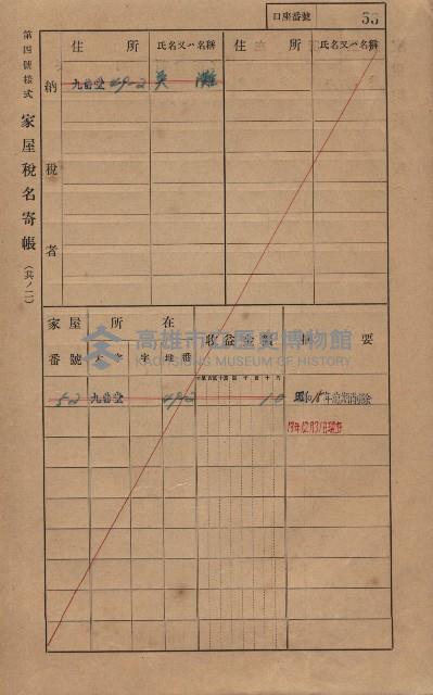 高雄州鳳山郡大樹庄九曲堂家屋稅名寄帳
（二冊之內第一號）藏品圖，第72張
