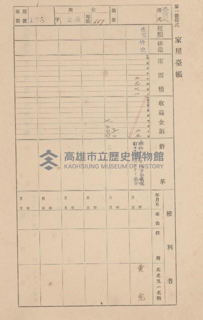 鳳山郡大寮庄赤崁家屋臺帳（四冊之內第一號）藏品圖，第170張