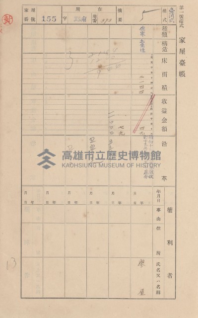 鳳山郡林園庄王公廟家屋臺帳（三冊之內第一號）藏品圖，第170張