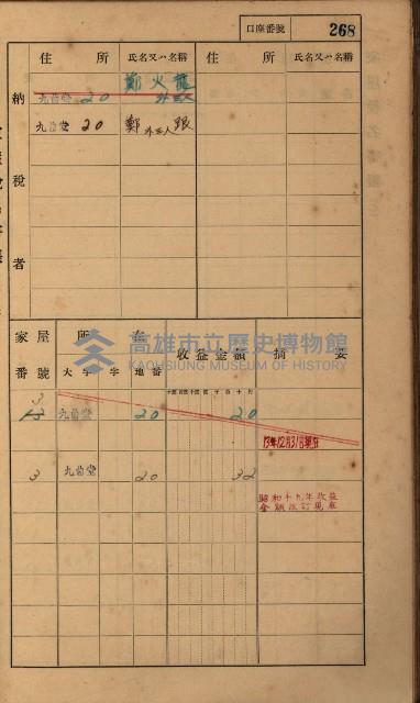 高雄州鳳山郡大樹庄九曲堂家屋稅名寄帳
（二冊之內第二號）藏品圖，第70張