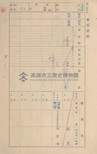 鳳山郡鳥松庄田草埔家屋臺帳
（二冊之內第一號）藏品圖，第70張