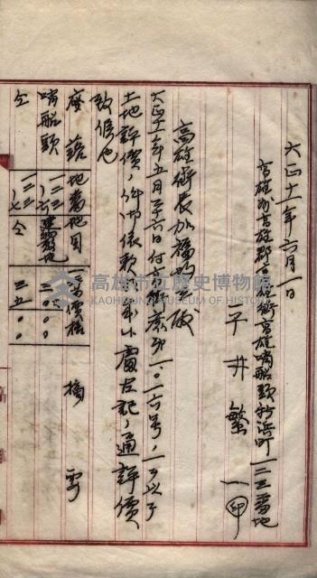 罹災救助基金所屬地交換書類
（高雄市高雄字哨船頭）藏品圖，第69張