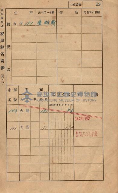 高雄州鳳山郡大樹庄大樹家屋稅名寄帳
（一冊之內第一號）藏品圖，第30張