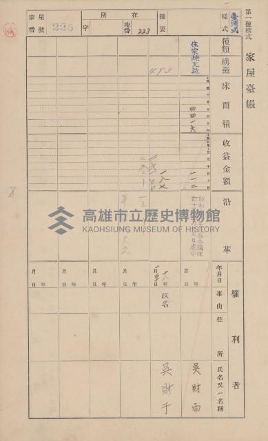 鳳山郡鳥松庄田草埔家屋臺帳
（二冊之內第二號）藏品圖，第30張