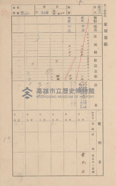 鳳山郡林園庄王公廟家屋臺帳（三冊之內第一號）藏品圖，第210張
