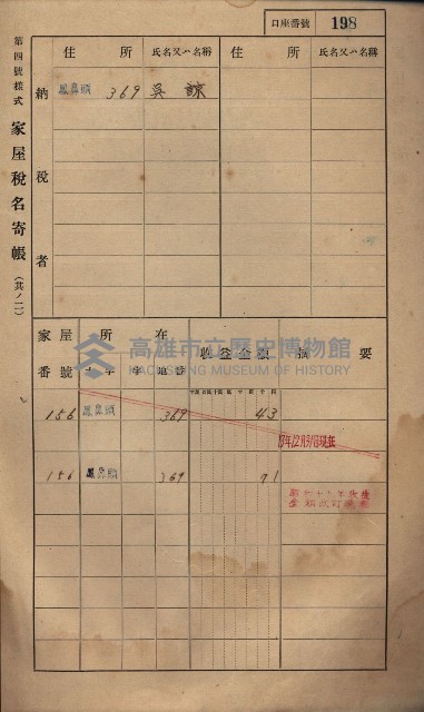 高雄州鳳山郡小港庄鳳鼻頭家屋稅名寄帳
（一冊之內第一號）藏品圖，第210張