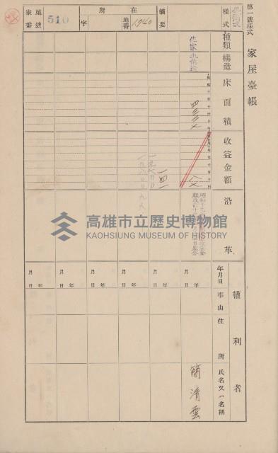 鳳山郡大寮庄山子頂家屋臺帳（三冊之內第三號）藏品圖，第110張