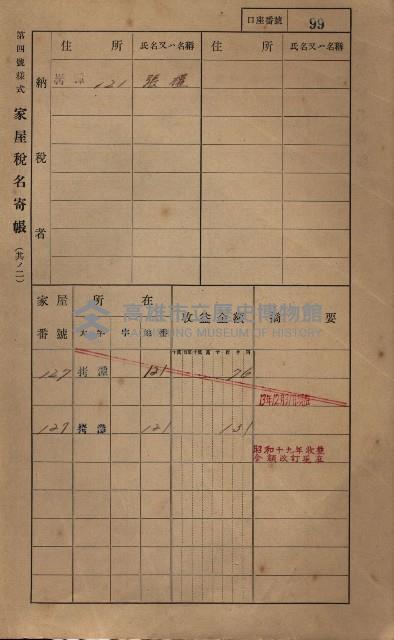 高雄州鳳山郡大寮庄拷潭家屋稅名寄帳
（二冊之內第一號）藏品圖，第110張