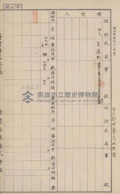 臺灣拓殖株式會社田寮貸付料名寄帳藏品圖，第110張