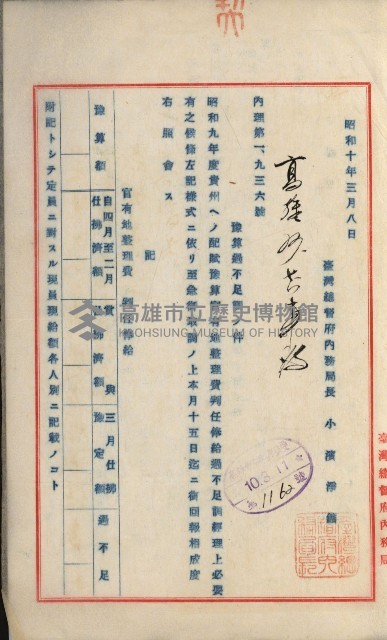 官有地整理費豫算關係書類
（地理系）藏品圖，第315張