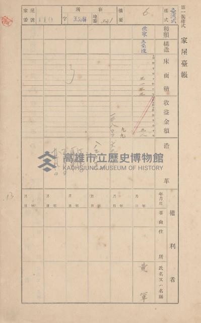 鳳山郡林園庄王公廟家屋臺帳（三冊之內第一號）藏品圖，第120張