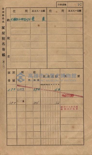 高雄州鳳山郡大樹庄小坪頂家屋稅名寄帳
（三冊之內第一號）藏品圖，第120張