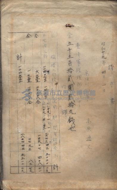 州有地臺灣軍借上契約綴藏品圖，第125張