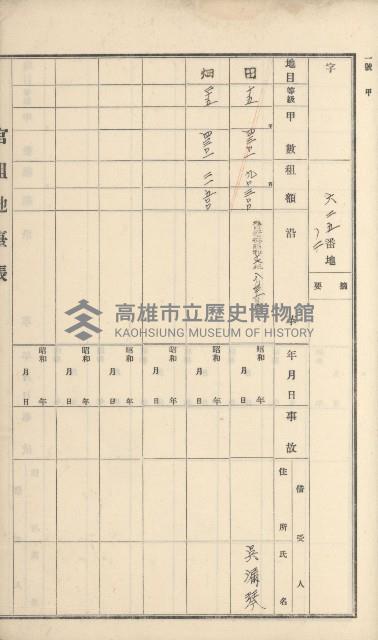 大樹庄官租地臺帳藏品圖，第20張