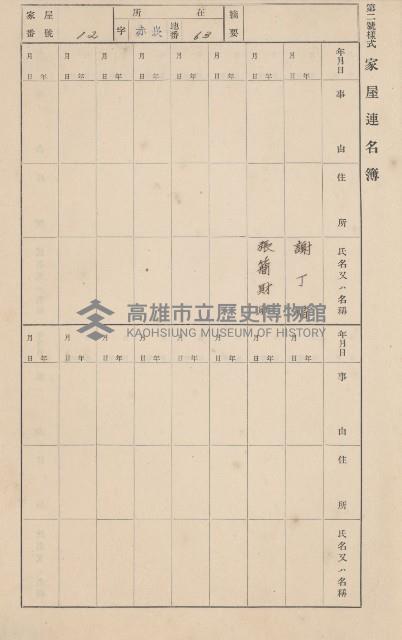 鳳山郡大寮庄赤崁家屋臺帳（四冊之內第一號）藏品圖，第20張