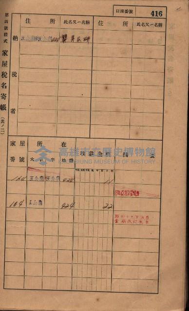 高雄州鳳山郡林園庄王公廟家屋稅名寄帳
（三冊之內第三號）藏品圖，第20張