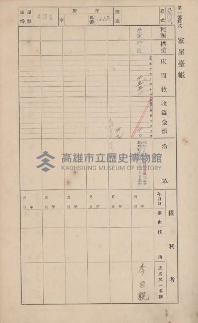 鳳山郡大寮庄山子頂家屋臺帳（三冊之內第三號）藏品圖，第20張