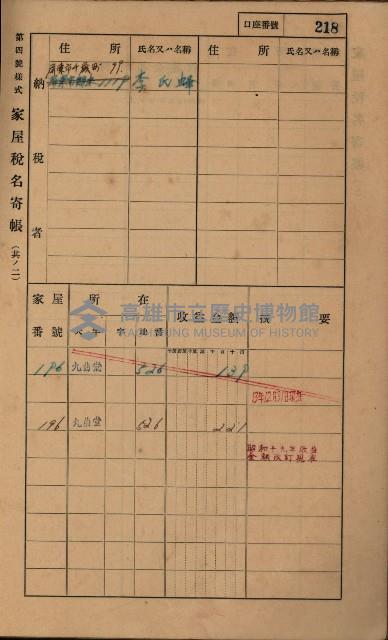 高雄州鳳山郡大樹庄九曲堂家屋稅名寄帳
（二冊之內第二號）藏品圖，第20張