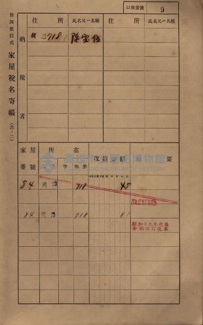 高雄州鳳山郡大寮庄拷潭家屋稅名寄帳
（二冊之內第一號）藏品圖，第20張