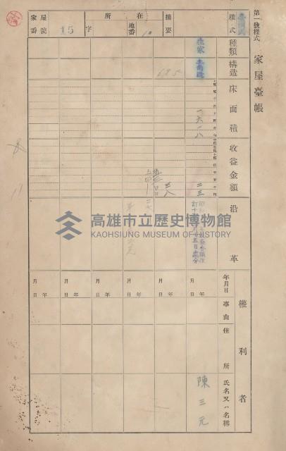 鳳山郡鳥松庄田草埔家屋臺帳
（二冊之內第一號）藏品圖，第20張