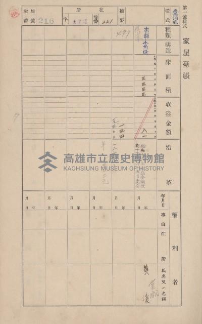 鳳山郡鳥松庄田草埔家屋臺帳
（二冊之內第二號）藏品圖，第20張