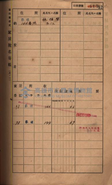 高雄州鳳山郡鳥松庄夢裡、崎子脚、十九灣家屋稅名寄帳
（一冊之內第一號）藏品圖，第20張