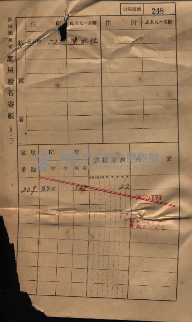 高雄州鳳山郡小港庄鳳鼻頭家屋稅名寄帳
（一冊之內第一號）藏品圖，第260張