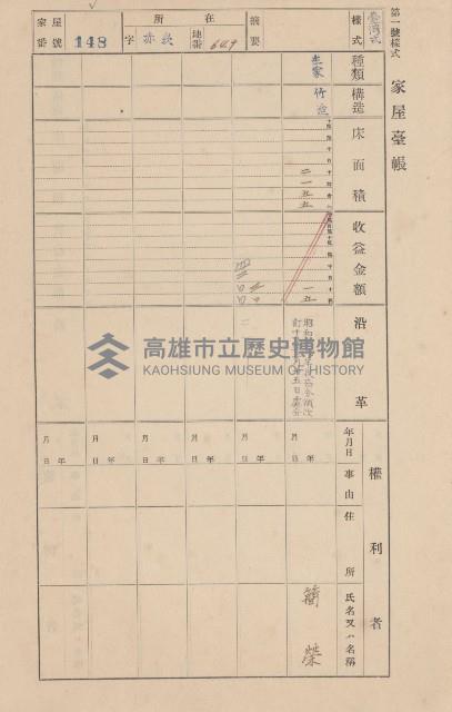鳳山郡大寮庄赤崁家屋臺帳（四冊之內第一號）藏品圖，第160張