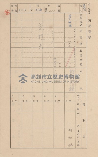 鳳山郡林園庄王公廟家屋臺帳（三冊之內第一號）藏品圖，第160張
