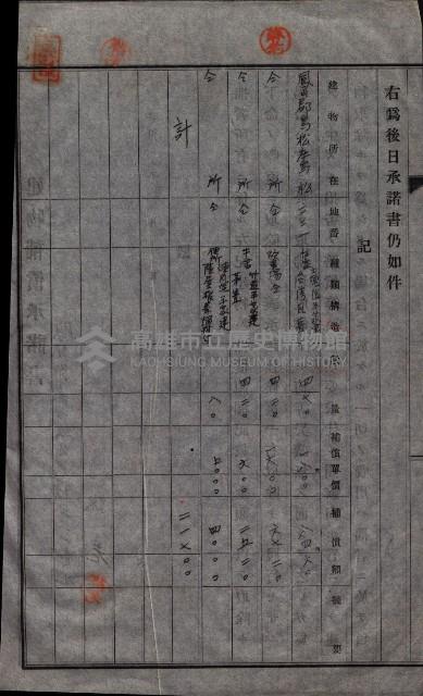 高雄工業用水道用地建物移轉承諾書
（買收關係－卅八之十五）藏品圖，第150張