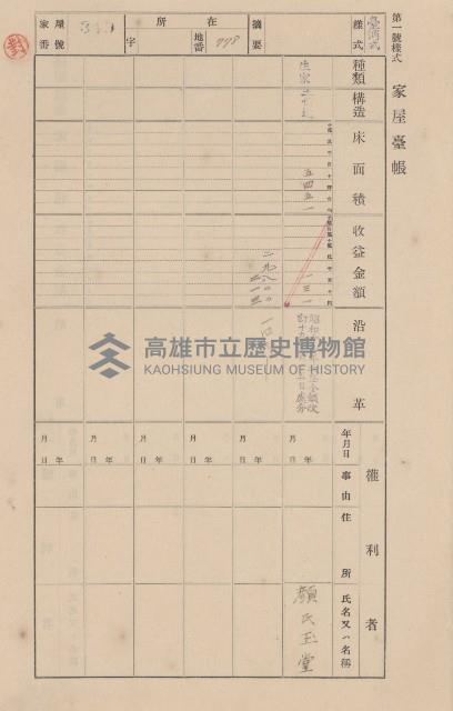 鳳山郡大寮庄翁公園家屋臺帳（三冊之內第二號）藏品圖，第150張