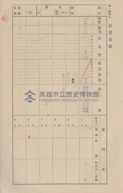 鳳山郡仁武庄三奶壇家屋臺帳
（四冊之內第三號）藏品圖，第50張