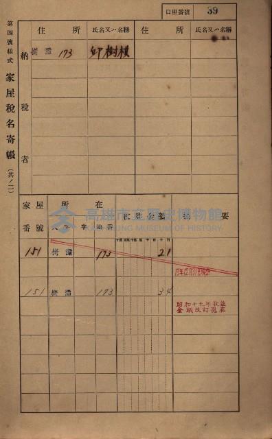 高雄州鳳山郡大寮庄拷潭家屋稅名寄帳
（二冊之內第一號）藏品圖，第50張