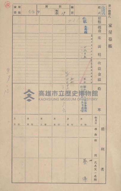 鳳山郡鳥松庄田草埔家屋臺帳
（二冊之內第一號）藏品圖，第50張