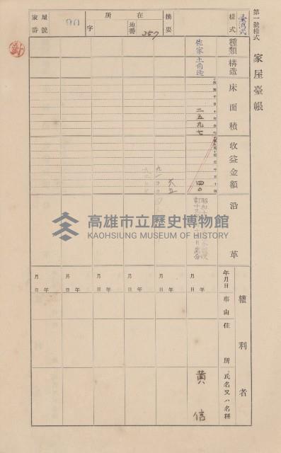 鳳山郡小港庄鳳鼻頭家屋臺帳（二冊之內第一號）藏品圖，第100張