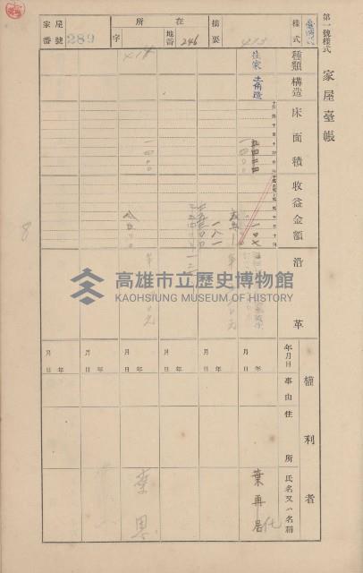鳳山郡鳥松庄田草埔家屋臺帳
（二冊之內第二號）藏品圖，第100張