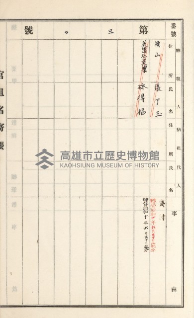 旗山街官租名寄帳（二之一）藏品圖，第191張