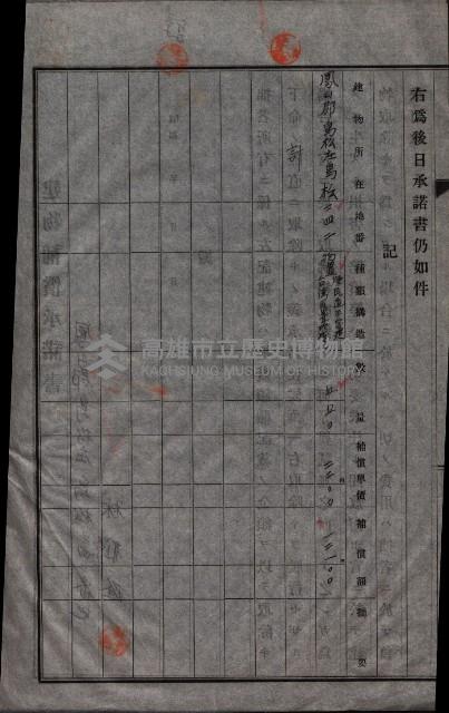 高雄工業用水道用地建物移轉承諾書
（買收關係－卅八之十五）藏品圖，第190張